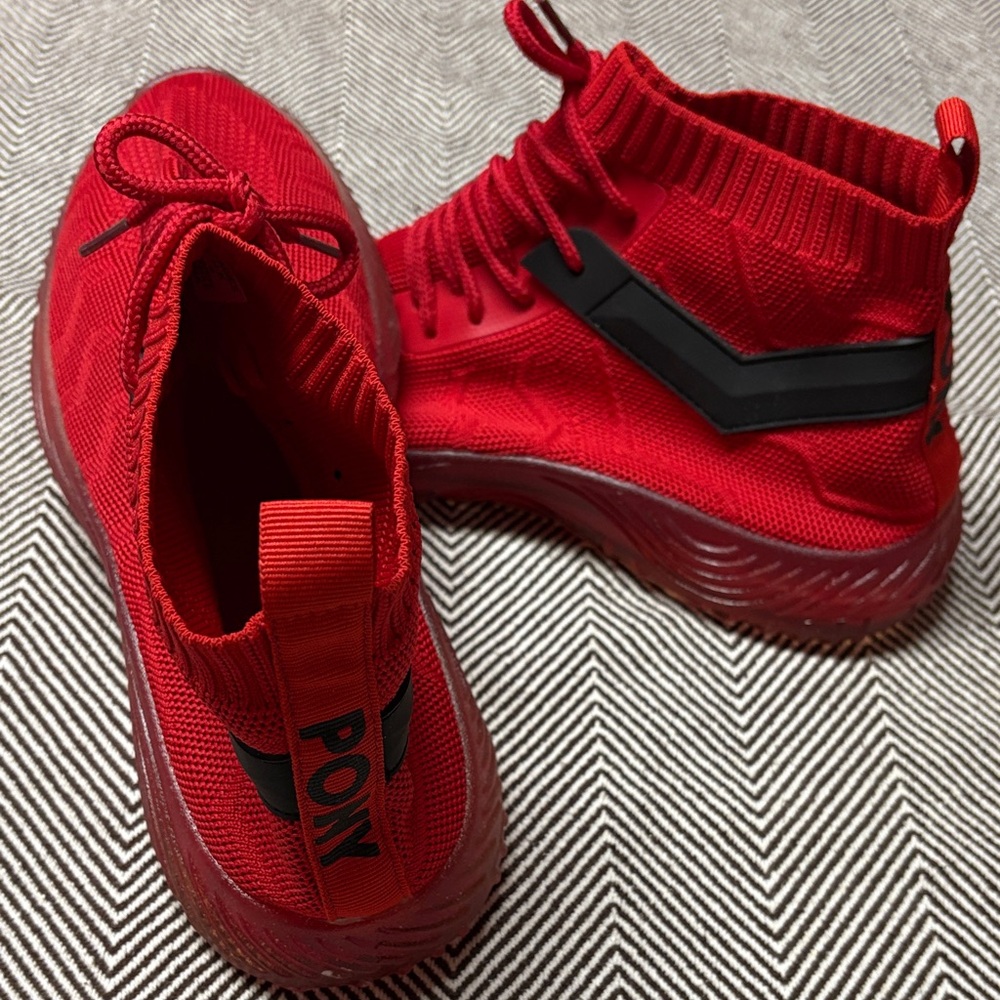 Pony Red Knit High-Top Sneakers